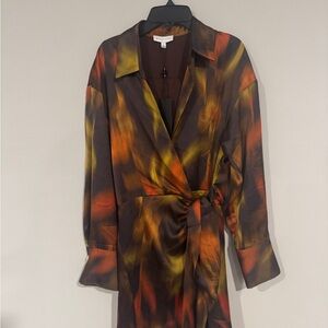 Gianni Bini Multicolor Wrap Dress in Brown, Orange & Yellow Tones